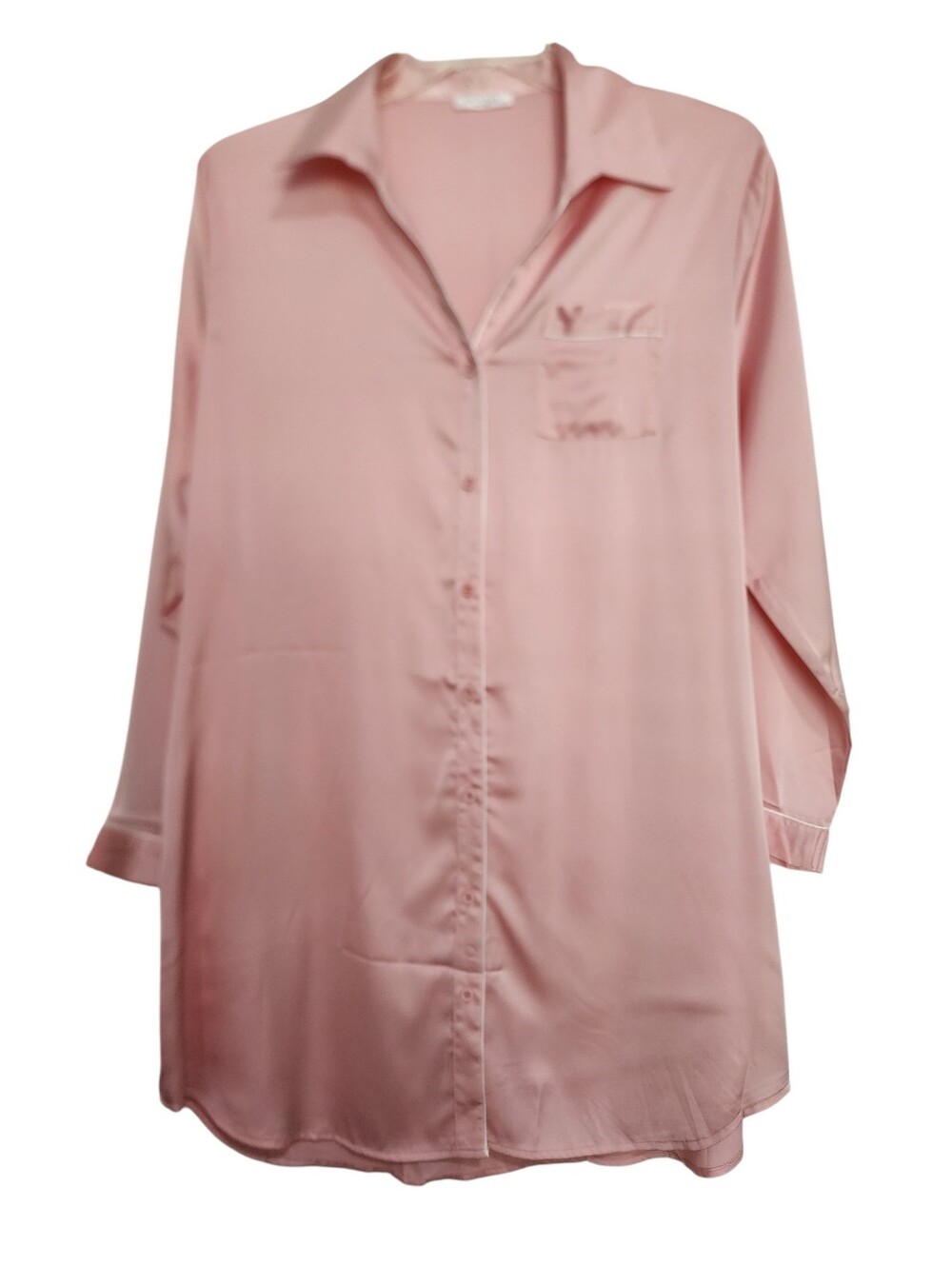 Ekouaer Women's Soft Pink Satin Button Front Sleep Shirt SZ XL